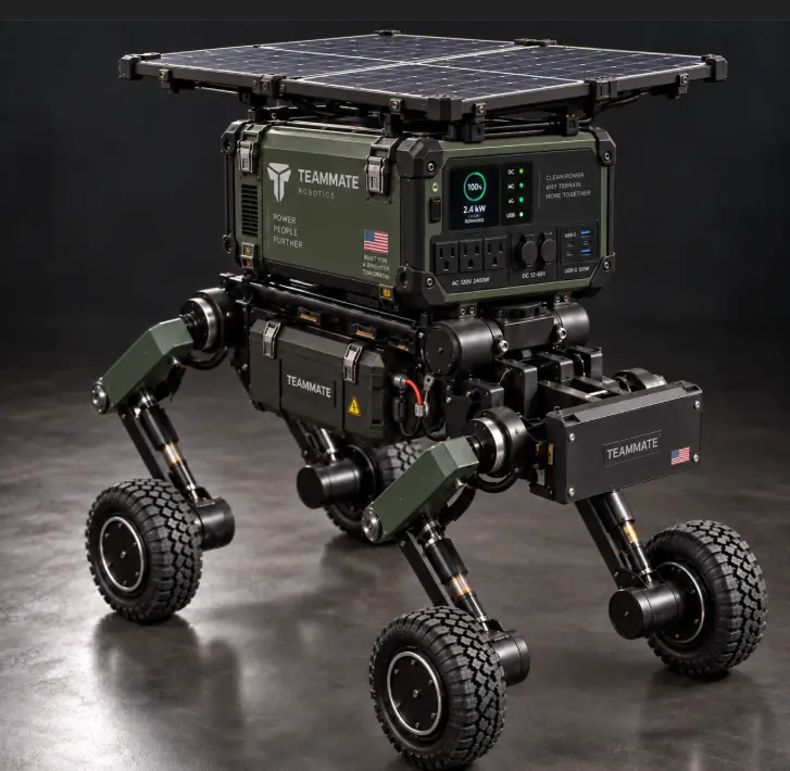Teammate Power with a protected energy module and solar array