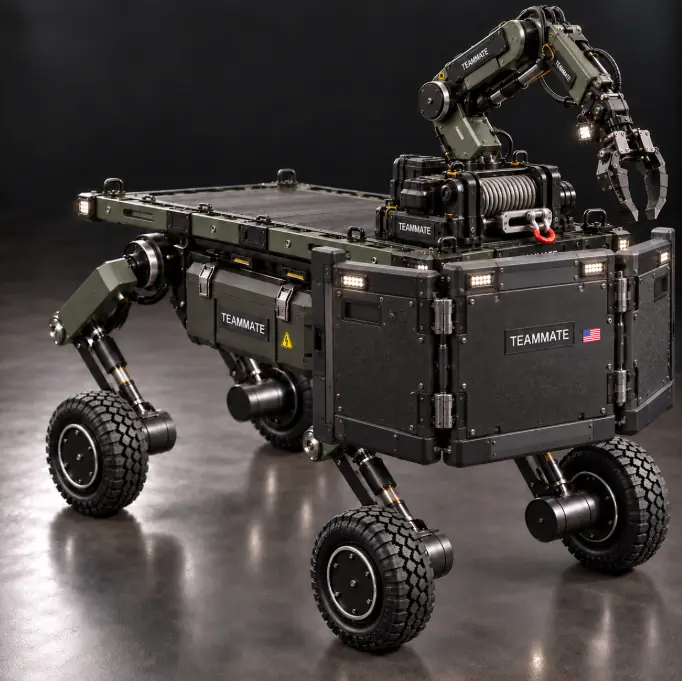 Teammate Interceptor with folded barrier panels and a recovery arm