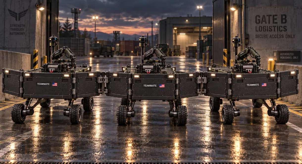 Three Teammate Interceptors positioned across a secured logistics gate