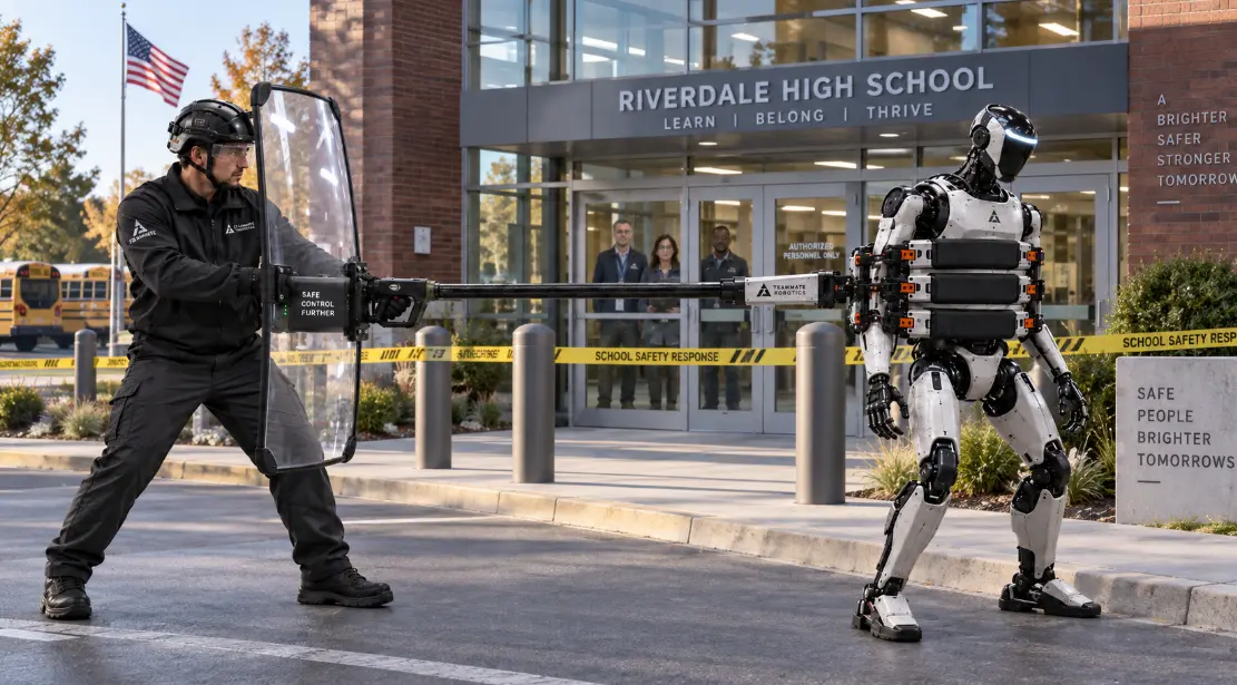 A protected operator using the Teammate Catcher during a supervised campus safety response
